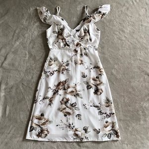 Boohoo Night Juanita cold shoulder floral frill midi skater dress